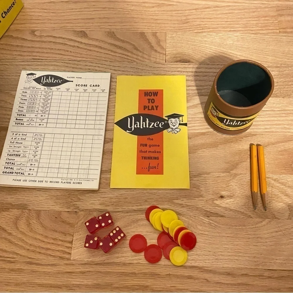 Vintage Yahtzee 1956 Dice Board Game Blue Yellow